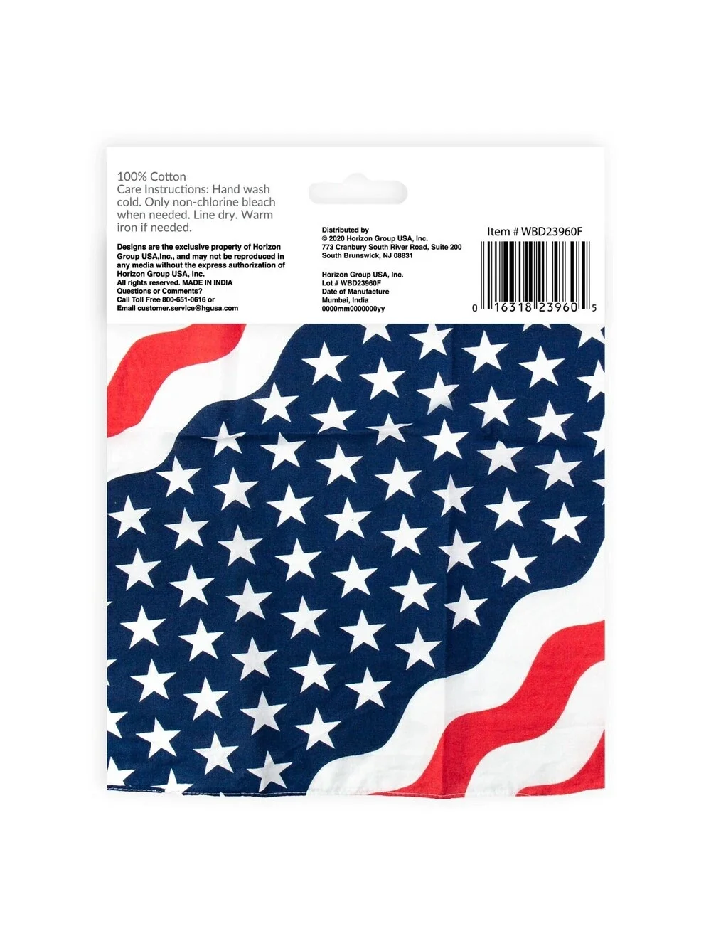 Styled Basics Bandana Red, White & Blue Flag Cotton 4th of July 1 Piece 22 x 22